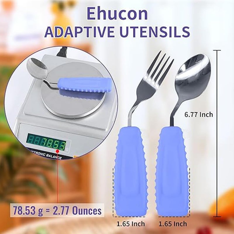 Ehucon Adaptive Utensils,Parkinson’s Spoon, Handicap Aid, Angled Silverware Spoon and Fork Set for Elderly, Arthritis, Dementia, Disable, Handicapped Hands(Left Hand,Pack of 2,Purple) - Image 4